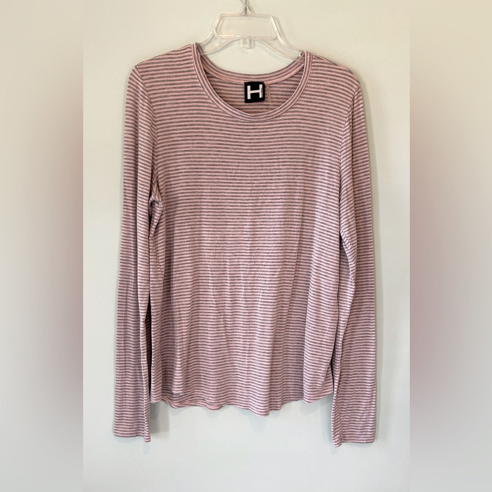 H by bordeaux pink and gray stripe blouse